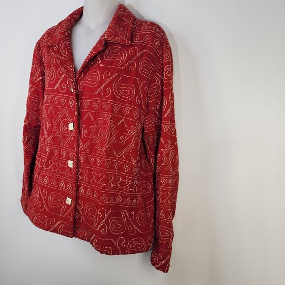 Coldwater Creek Womens Jacket Small Red Cream Embroidered Aztec Southwestern - Picture 5 of 9